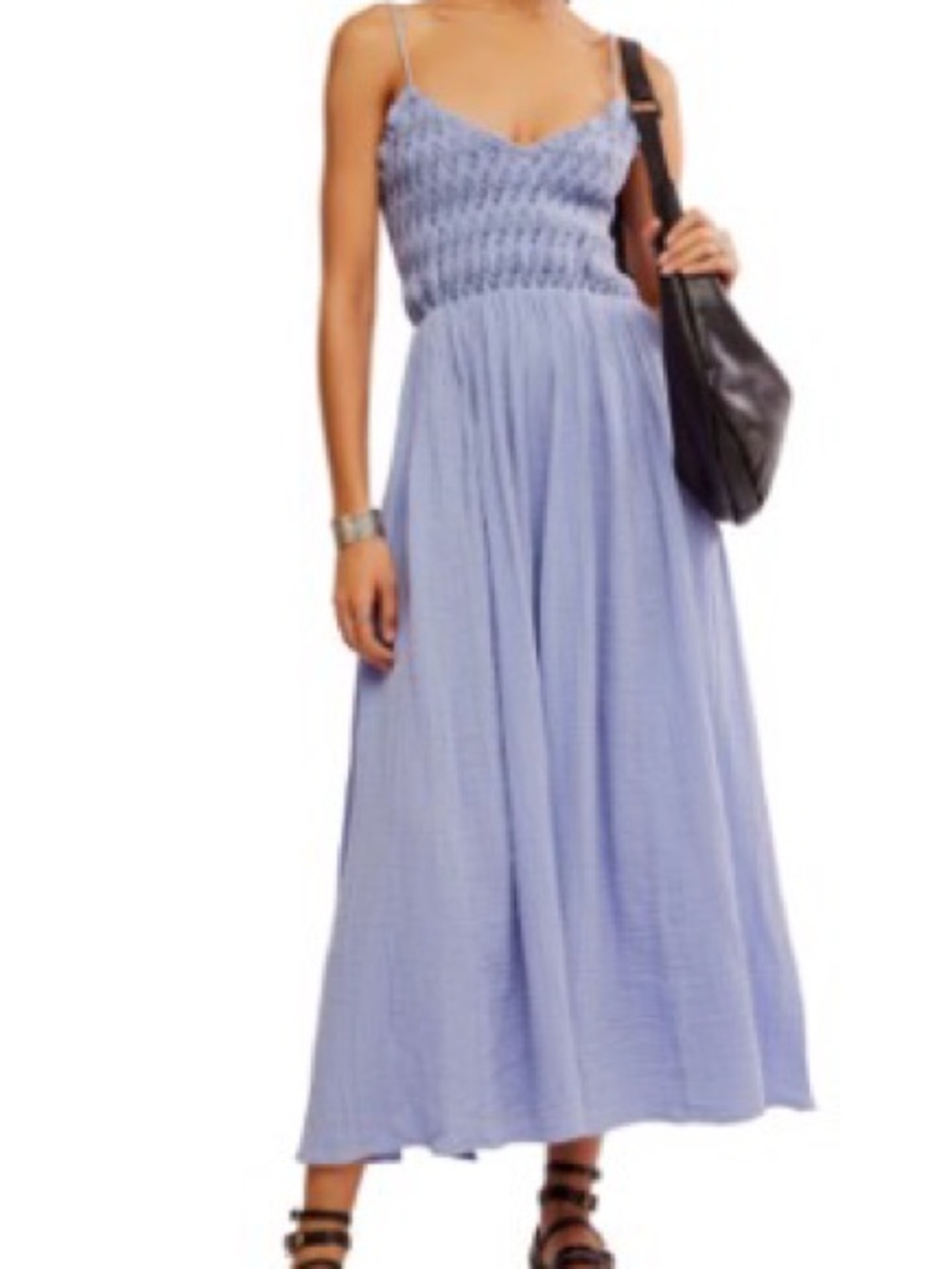 Free People Blue Smocked Maxi Dress with Cross-Strap Back